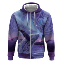 New Zealand Matariki Humpback Whale Hoodie Paikea Maori New Year Purple Galaxy LT14 Zip Hoodie Purple - Polynesian Pride
