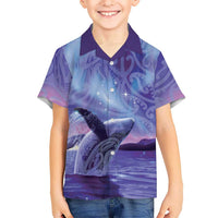 New Zealand Matariki Humpback Whale Kid Hawaiian Shirt Paikea Maori New Year Purple Galaxy