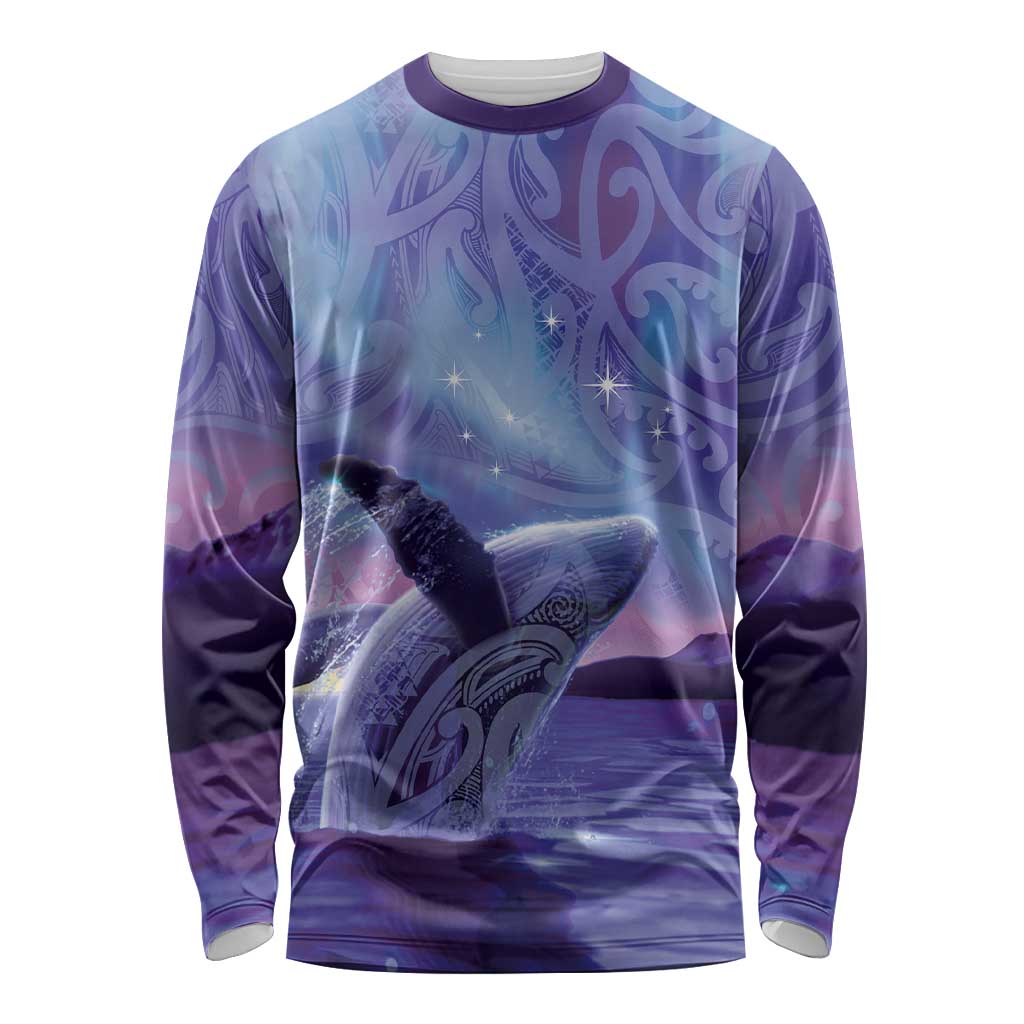 New Zealand Matariki Humpback Whale Long Sleeve Shirt Paikea Maori New Year Purple Galaxy