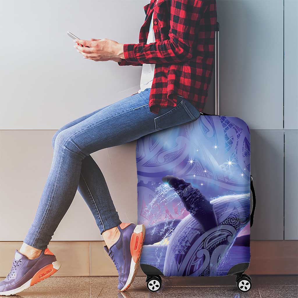 New Zealand Matariki Humpback Whale Luggage Cover Paikea Maori New Year Purple Galaxy