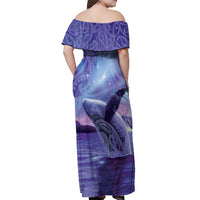New Zealand Matariki Humpback Whale Off Shoulder Maxi Dress Paikea Maori New Year Purple Galaxy