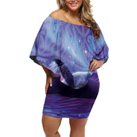 New Zealand Matariki Humpback Whale Off Shoulder Short Dress Paikea Maori New Year Purple Galaxy