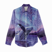 New Zealand Matariki Humpback Whale Women Casual Shirt Paikea Maori New Year Purple Galaxy
