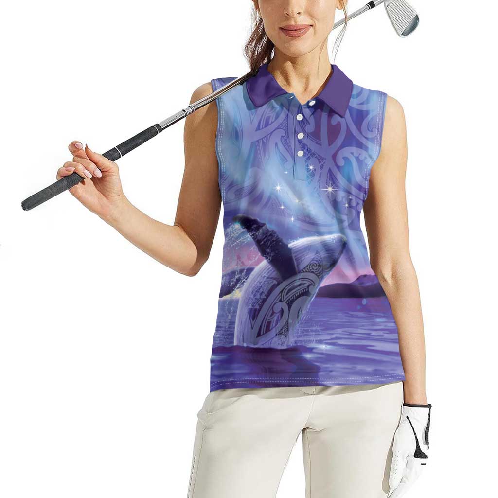 New Zealand Matariki Humpback Whale Women Sleeveless Polo Shirt Paikea Maori New Year Purple Galaxy