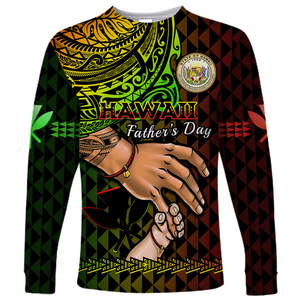 Personalised Father Day Hawaii Long Sleeve Shirt Kanaka Kakau Hauoli La Makuakane LT14 Unisex Reggae - Polynesian Pride