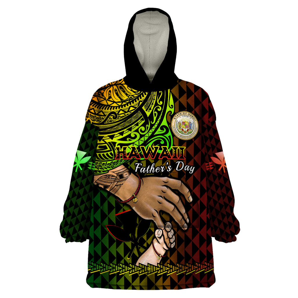 Personalised Father Day Hawaii Wearable Blanket Hoodie Kanaka Kakau Hauoli La Makuakane LT14 One Size Reggae - Polynesian Pride