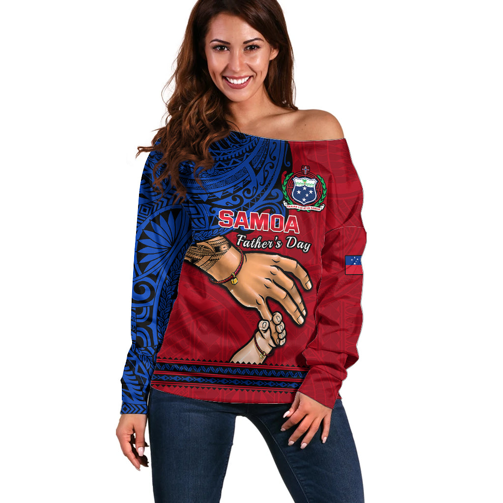 Polynesian Pride Father Day Samoa Off Shoulder Sweater Manuia le Aso Sa o Tama Red Version LT14 Women Red - Polynesian Pride