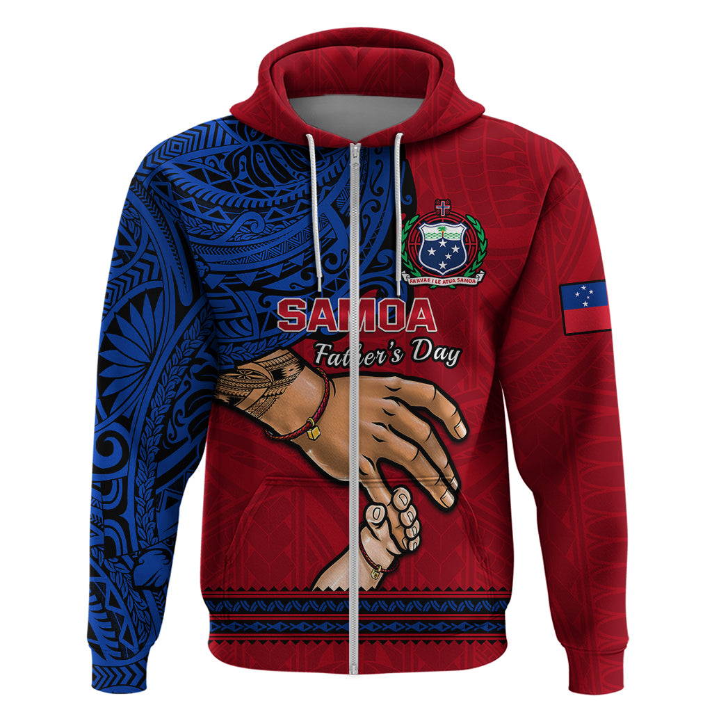 Custom Father Day Samoa Hoodie Manuia le Aso Sa o Tama Red Version LT14 Zip Hoodie Red - Polynesian Pride
