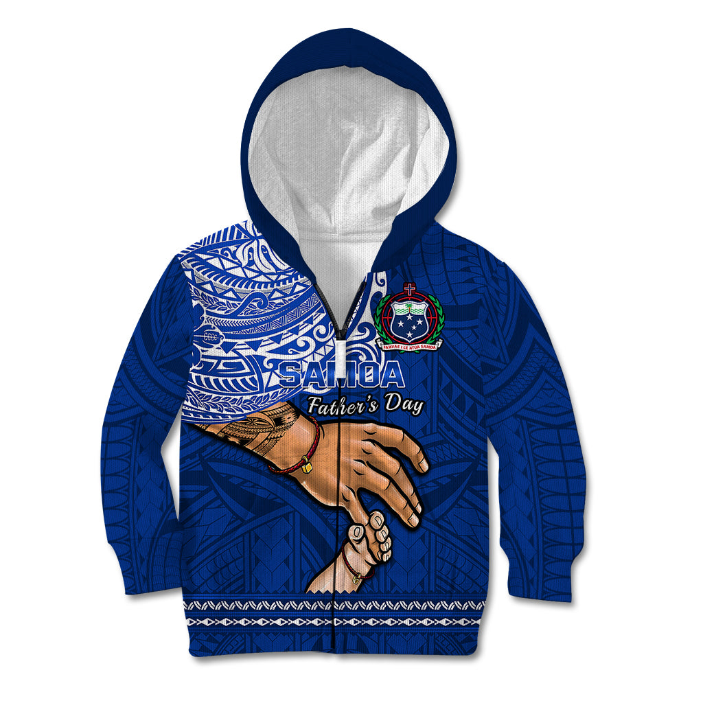 Polynesian Pride Father Day Samoa Kid Hoodie Manuia le Aso Sa o Tama Blue Version LT14 Zip Hoodie Blue - Polynesian Pride