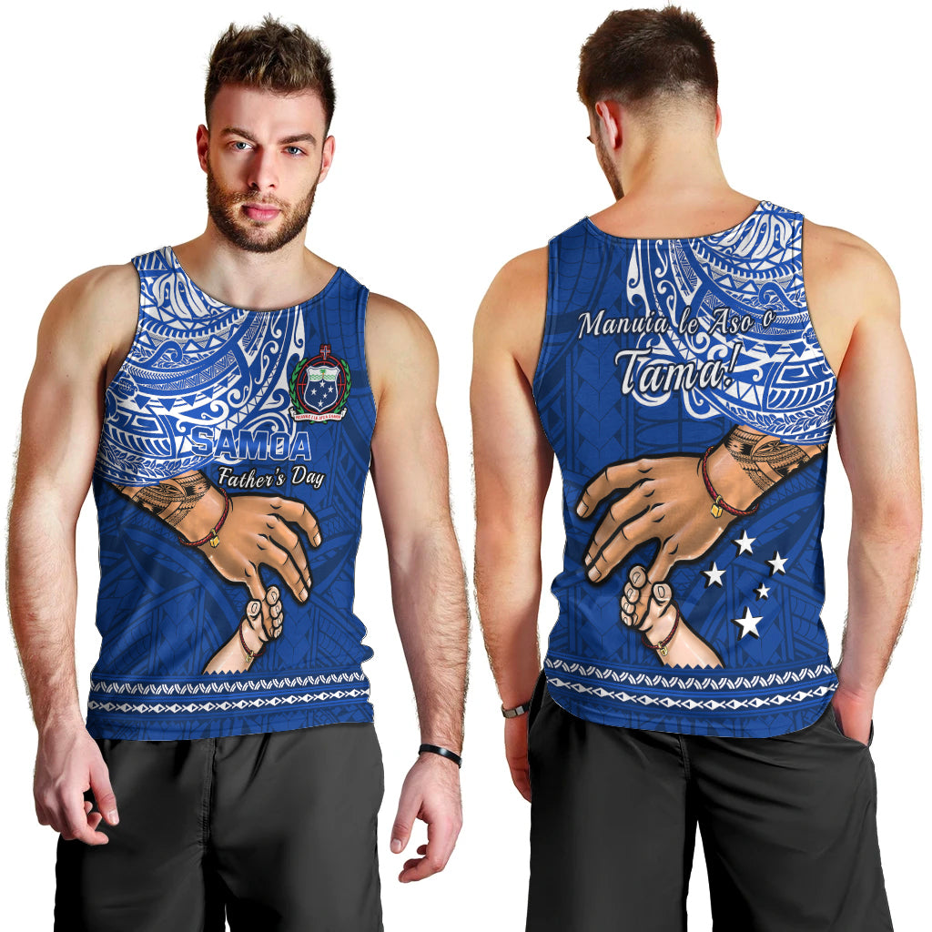 Polynesian Pride Father Day Samoa Men Tank Top Manuia le Aso Sa o Tama Blue Version LT14 - Polynesian Pride