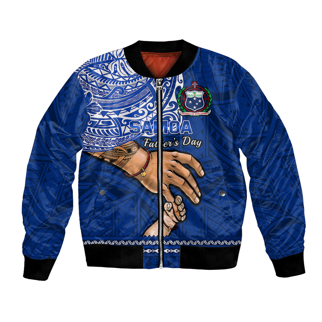 Personalised Father Day Samoa Bomber Jacket Manuia le Aso Sa o Tama Blue Version LT14 Unisex Blue - Polynesian Pride