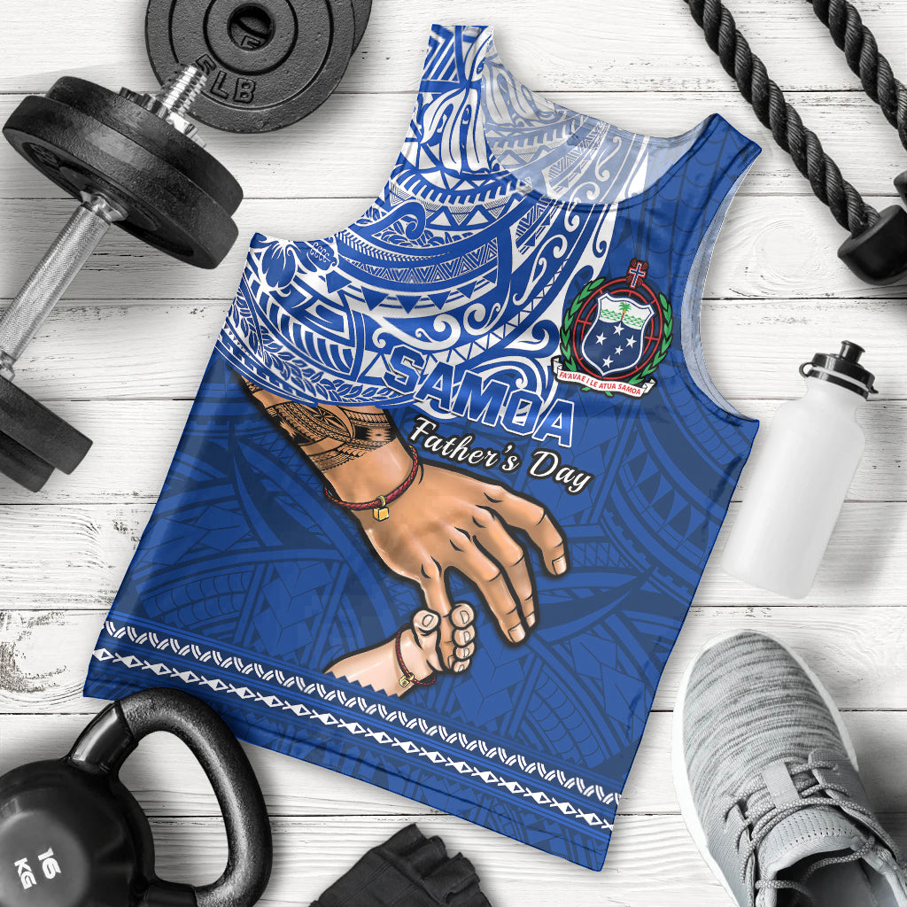 Personalised Father Day Samoa Men Tank Top Manuia le Aso Sa o Tama Blue Version LT14 Blue - Polynesian Pride