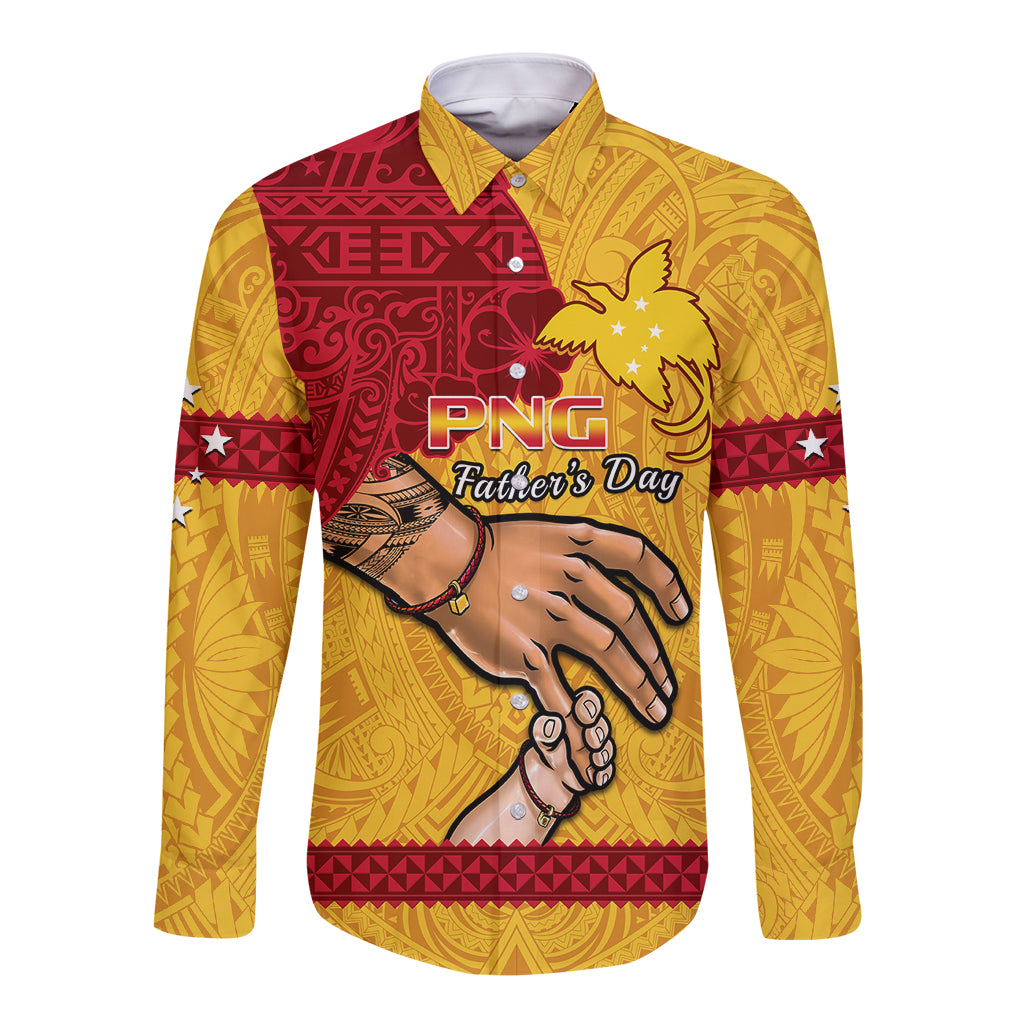 Polynesian Pride Father Day Papua New Guinea Long Sleeve Button Shirt PNG I Love You Dad Yellow Version LT14 Unisex Yellow - Polynesian Pride