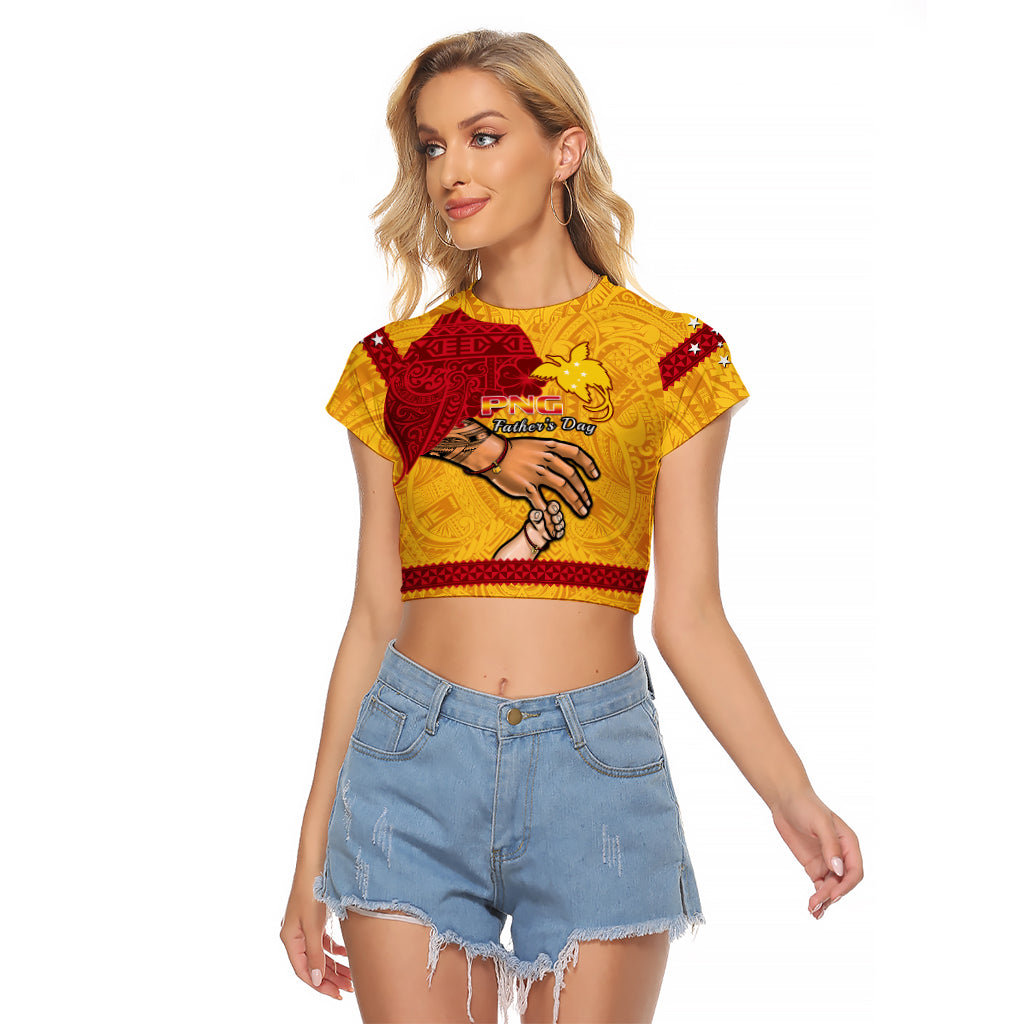 Polynesian Pride Father Day Papua New Guinea Raglan Cropped T Shirt PNG I Love You Dad Yellow Version LT14 Female Yellow - Polynesian Pride