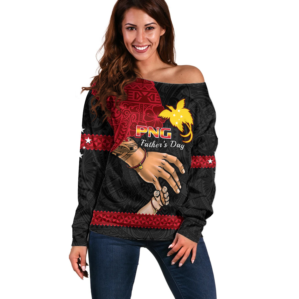 Polynesian Pride Father Day Papua New Guinea Off Shoulder Sweater PNG I Love You Dad Black Version LT14 Women Black - Polynesian Pride
