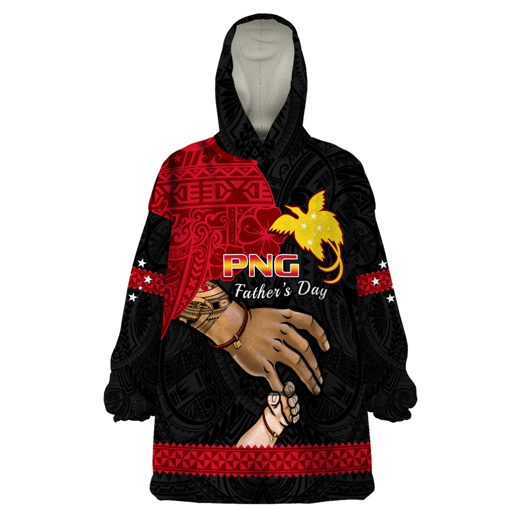 Personalised Father Day Papua New Guinea Wearable Blanket Hoodie PNG I Love You Dad Black Version LT14 One Size Black - Polynesian Pride