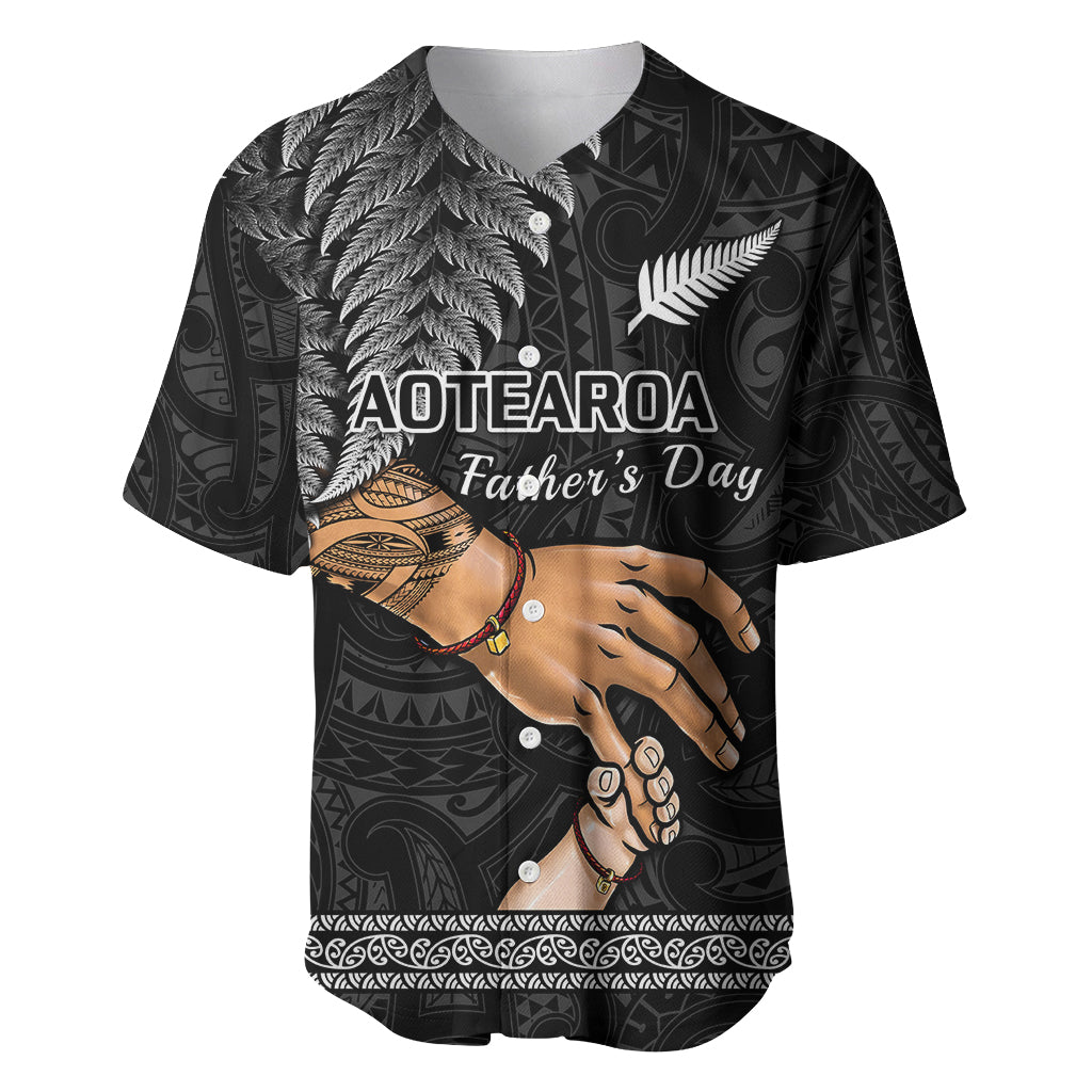 Polynesian Pride Father Day New Zealand Baseball Jersey Aotearoa Maori Fern I Love You Dad LT14 Black - Polynesian Pride