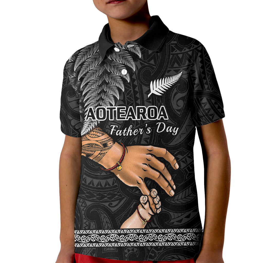 Polynesian Pride Father Day New Zealand Kid Polo Shirt Aotearoa Maori Fern I Love You Dad LT14 Kid Black - Polynesian Pride