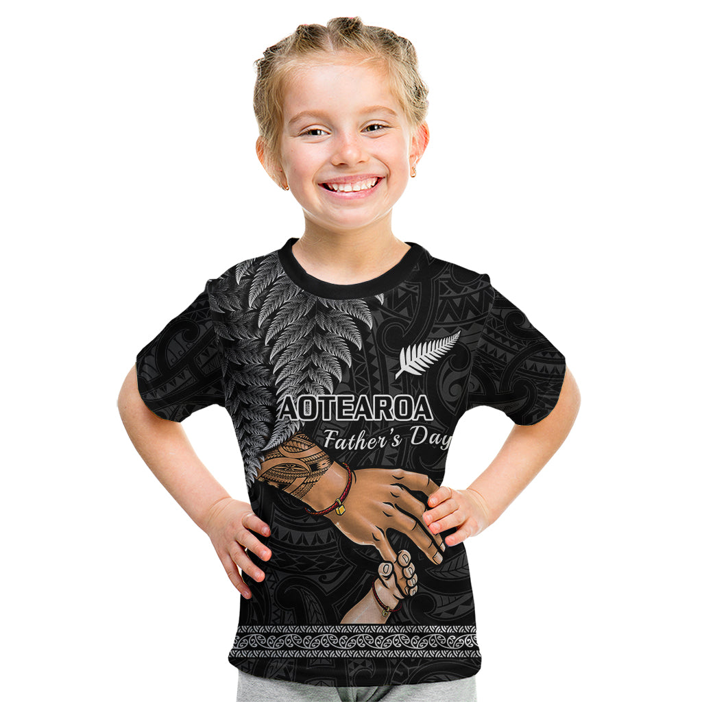 Polynesian Pride Father Day New Zealand Kid T Shirt Aotearoa Maori Fern I Love You Dad LT14 Black - Polynesian Pride