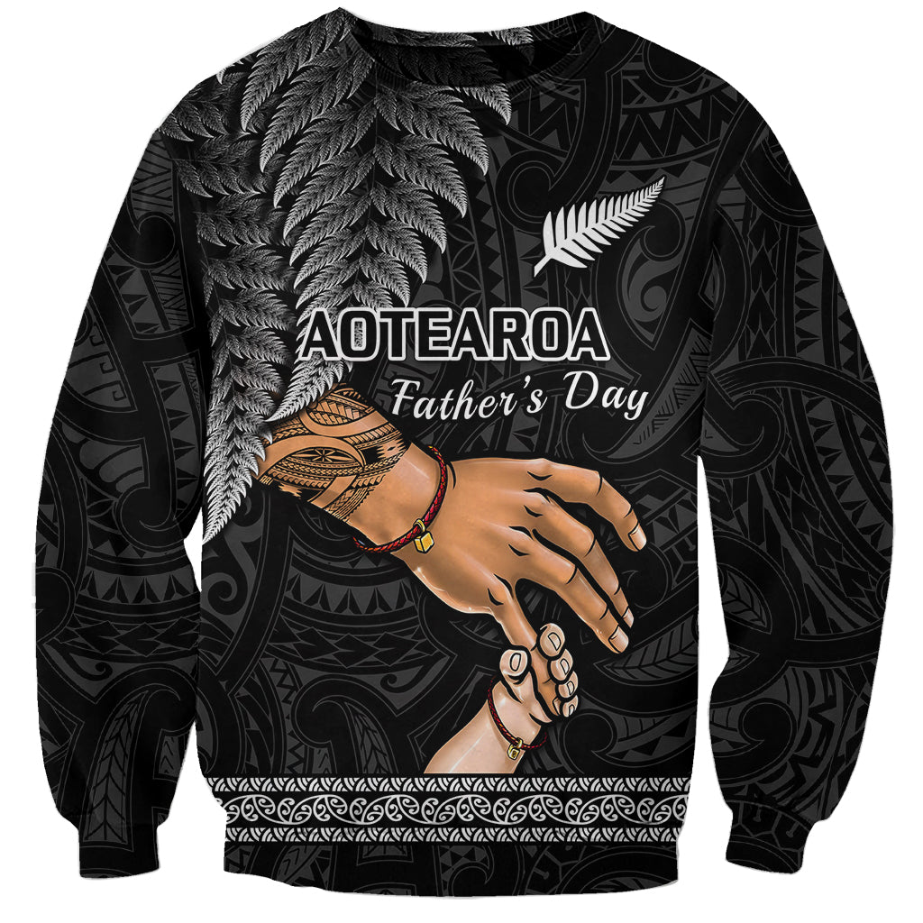 Personalised Father Day New Zealand Sweatshirt Aotearoa Maori Fern I Love You Dad LT14 Unisex Black - Polynesian Pride