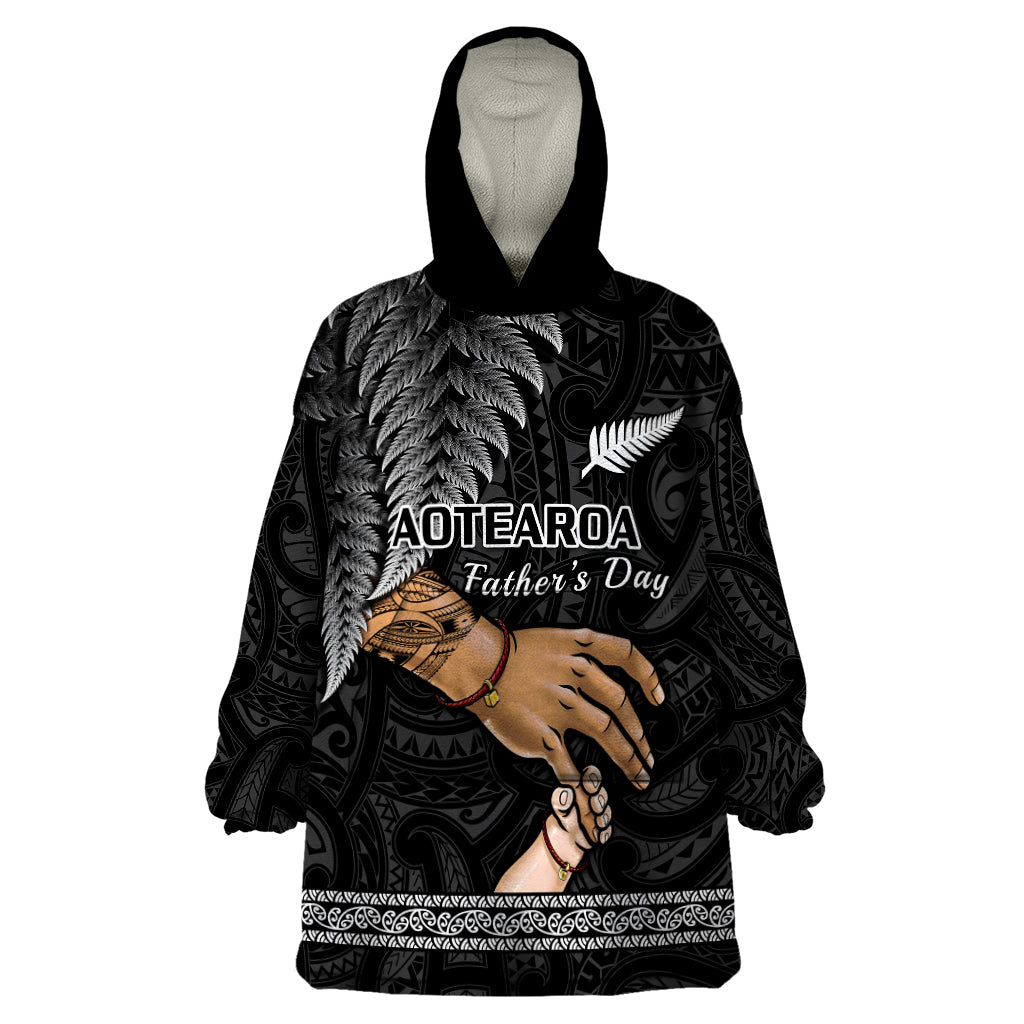 Personalised Father Day New Zealand Wearable Blanket Hoodie Aotearoa Maori Fern I Love You Dad LT14 One Size Black - Polynesian Pride