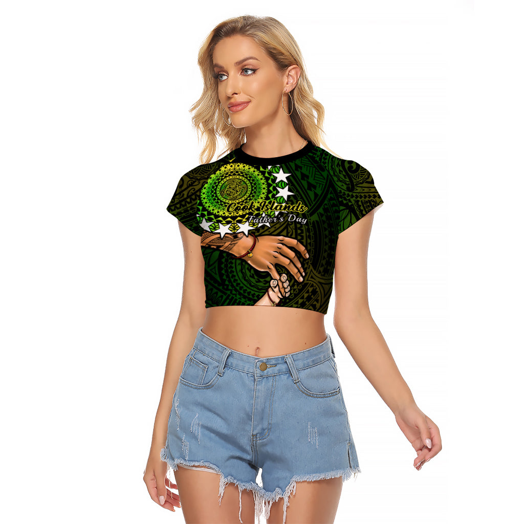 Polynesian Pride Father Day Cook Islands Raglan Cropped T Shirt I Love You Dad Kuki Airani Turtle Pattern LT14 Female Green - Polynesian Pride