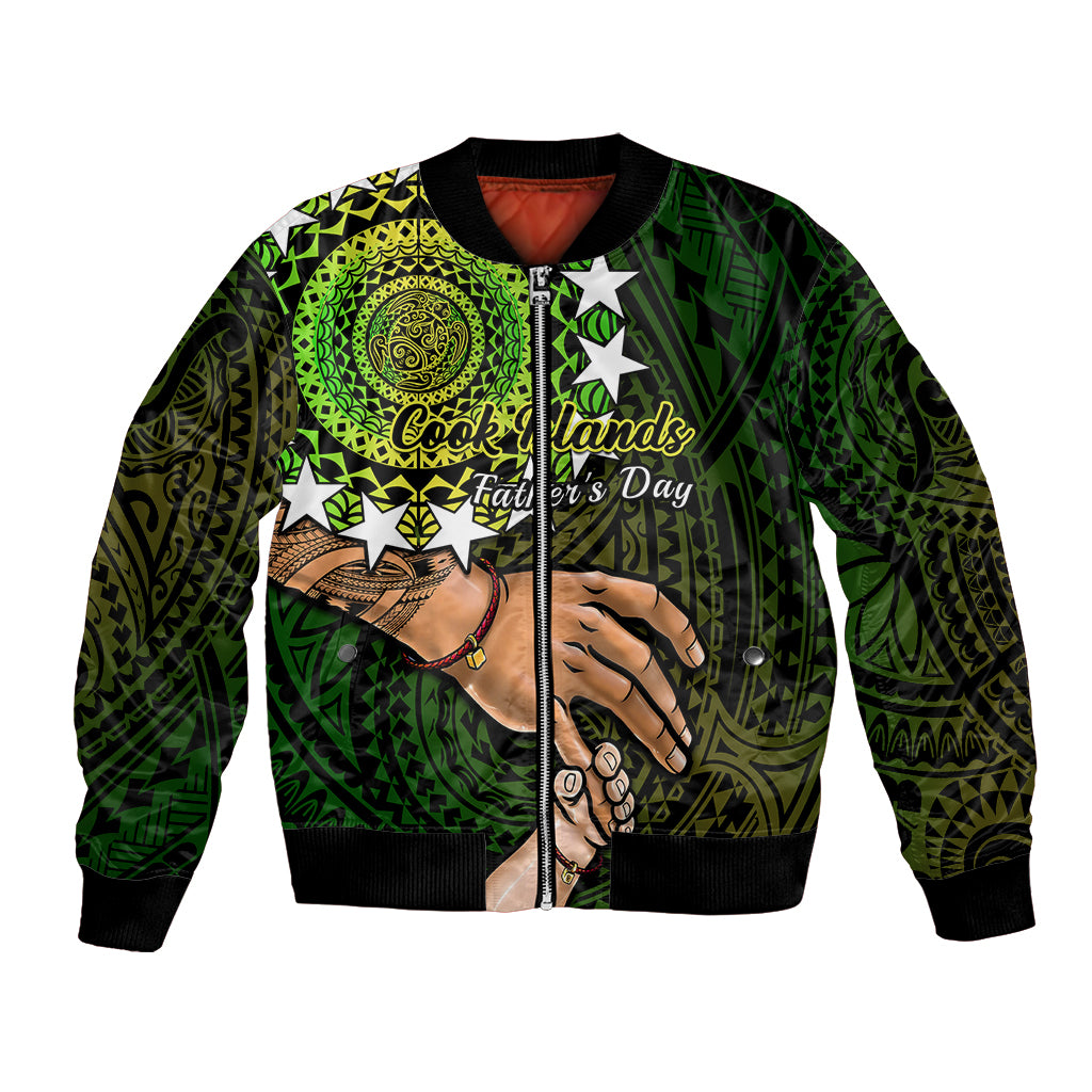 Personalised Father Day Cook Islands Bomber Jacket I Love You Dad Kuki Airani Turtle Pattern LT14 Unisex Green - Polynesian Pride