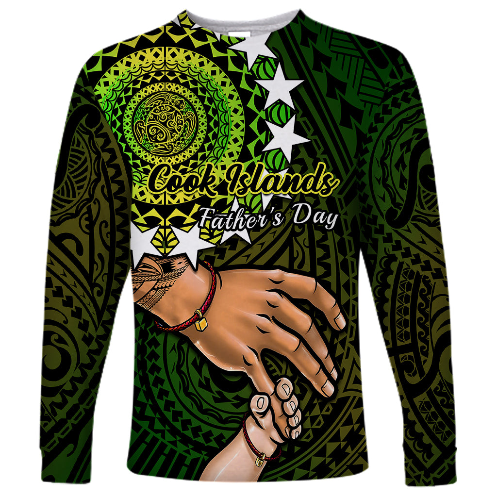 Personalised Father Day Cook Islands Long Sleeve Shirt I Love You Dad Kuki Airani Turtle Pattern LT14 Unisex Green - Polynesian Pride