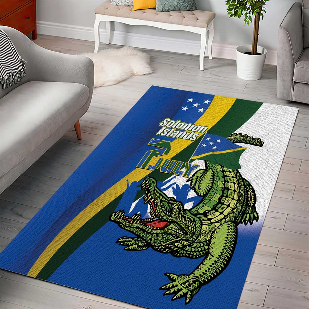 Solomon Islands Independence Day Area Rug Happy 7 July Crocodile Flag Style