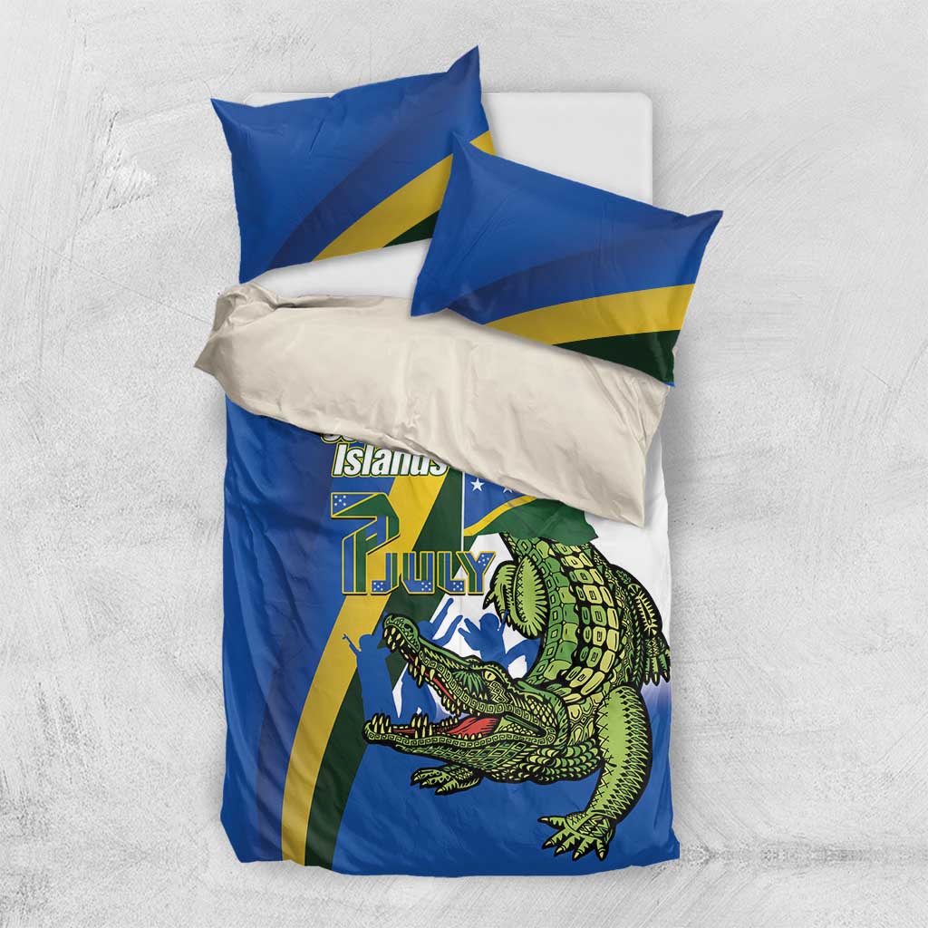 Solomon Islands Independence Day Bedding Set Happy 7 July Crocodile Flag Style