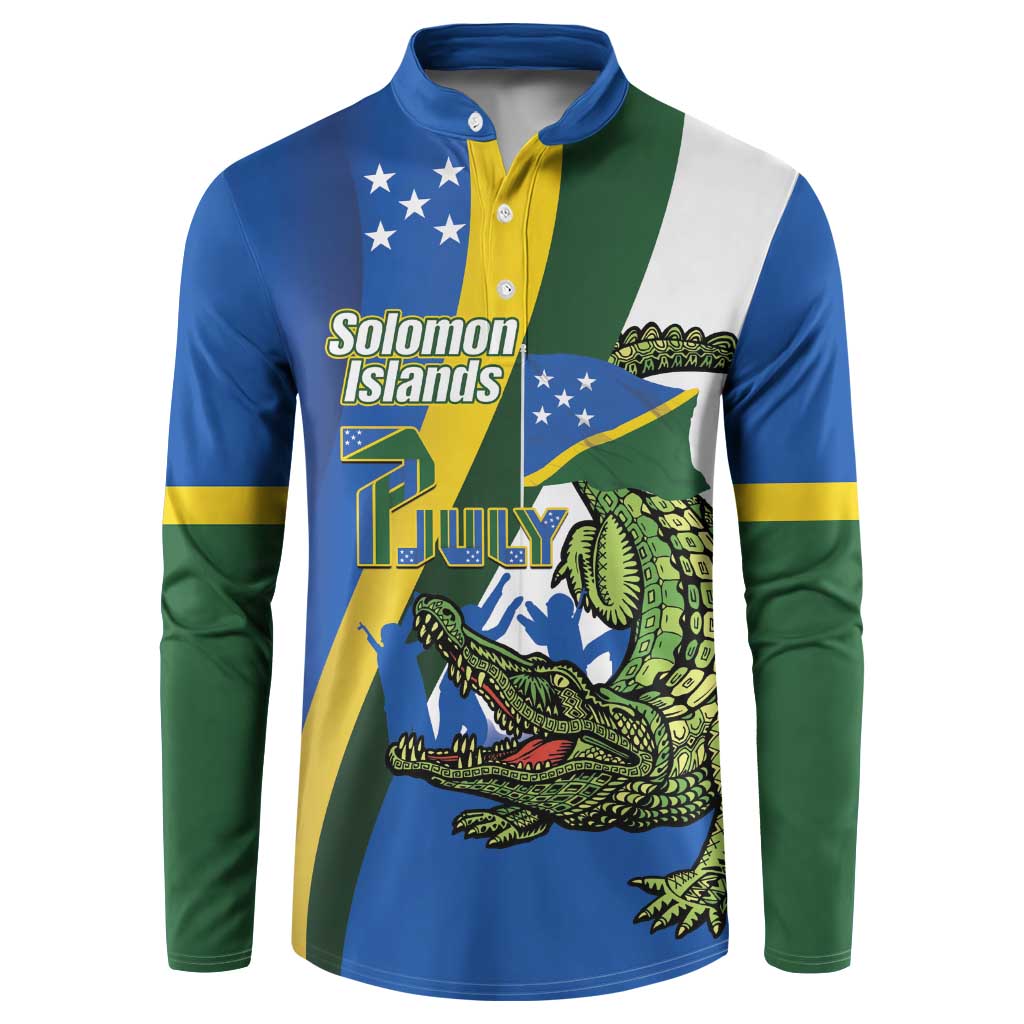 Solomon Islands Independence Day Button Sweatshirt Happy 7 July Crocodile Flag Style
