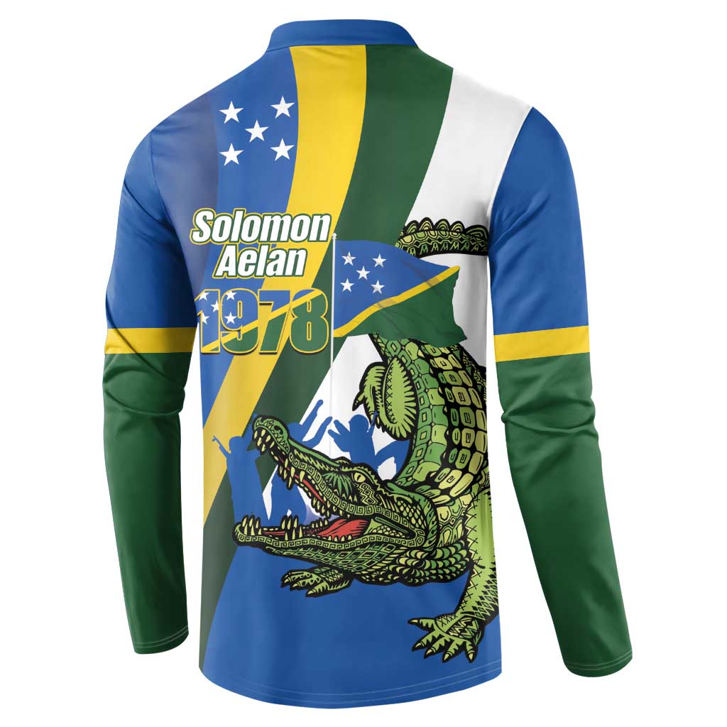 Solomon Islands Independence Day Button Sweatshirt Happy 7 July Crocodile Flag Style
