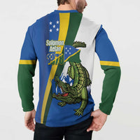 Solomon Islands Independence Day Button Sweatshirt Happy 7 July Crocodile Flag Style
