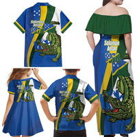 Solomon Islands Independence Day Family Matching Off Shoulder Maxi Dress and Hawaiian Shirt Happy 7 July Crocodile Flag Style