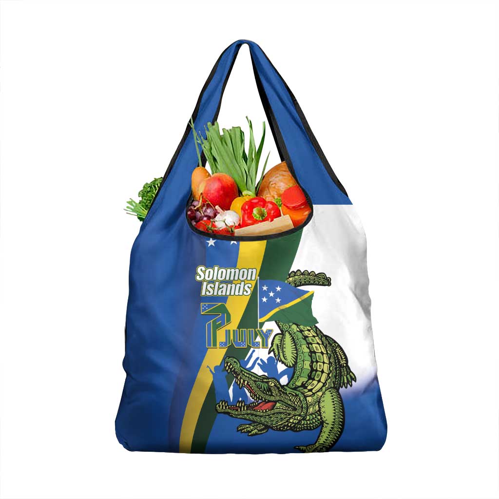 Solomon Islands Independence Day Grocery Bag Happy 7 July Crocodile Flag Style