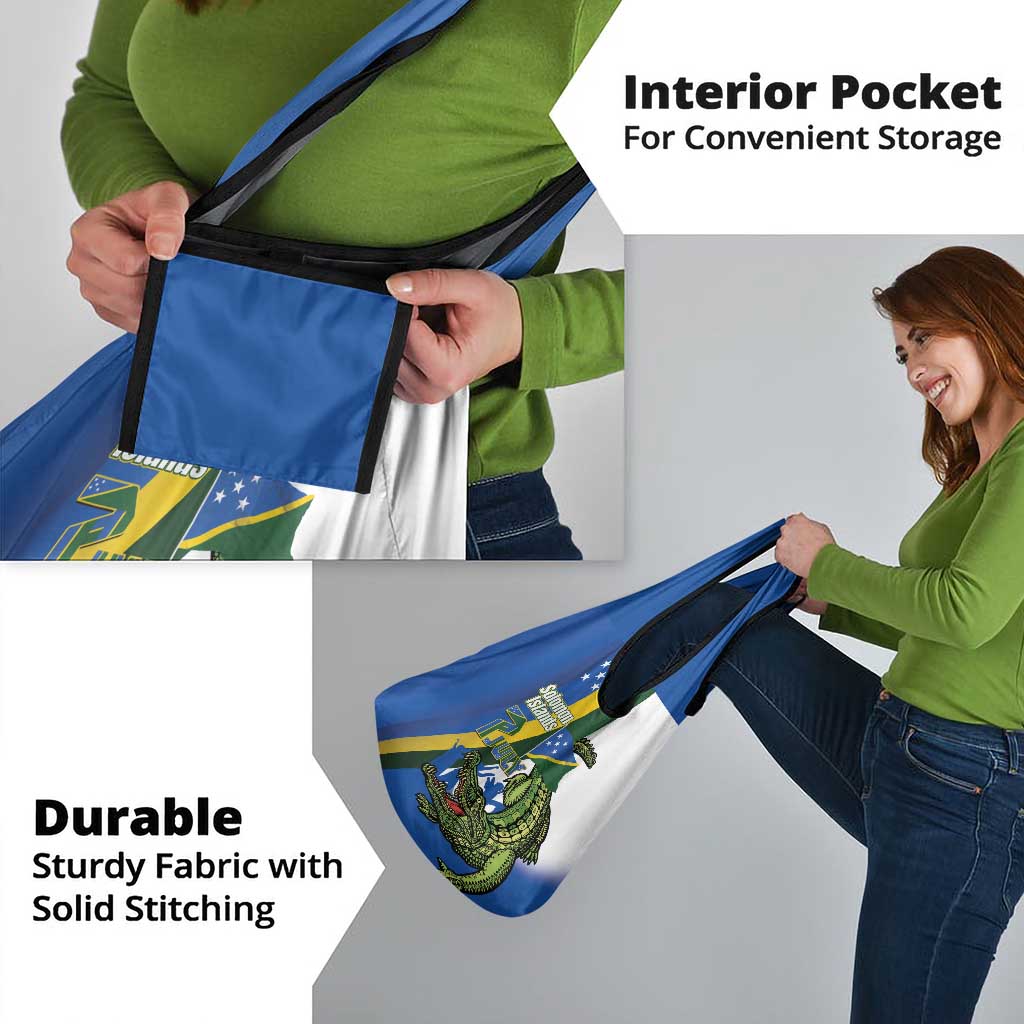 Solomon Islands Independence Day Grocery Bag Happy 7 July Crocodile Flag Style