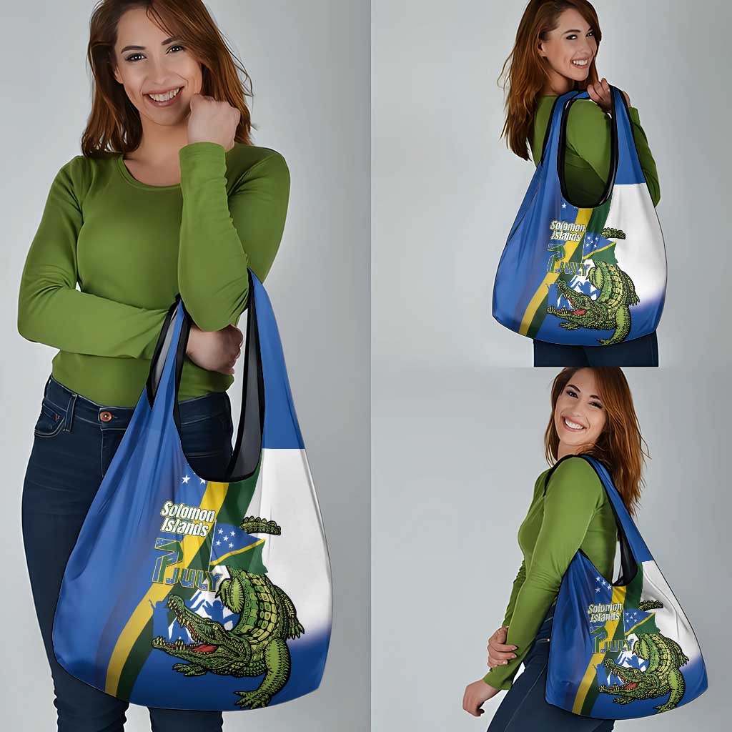 Solomon Islands Independence Day Grocery Bag Happy 7 July Crocodile Flag Style