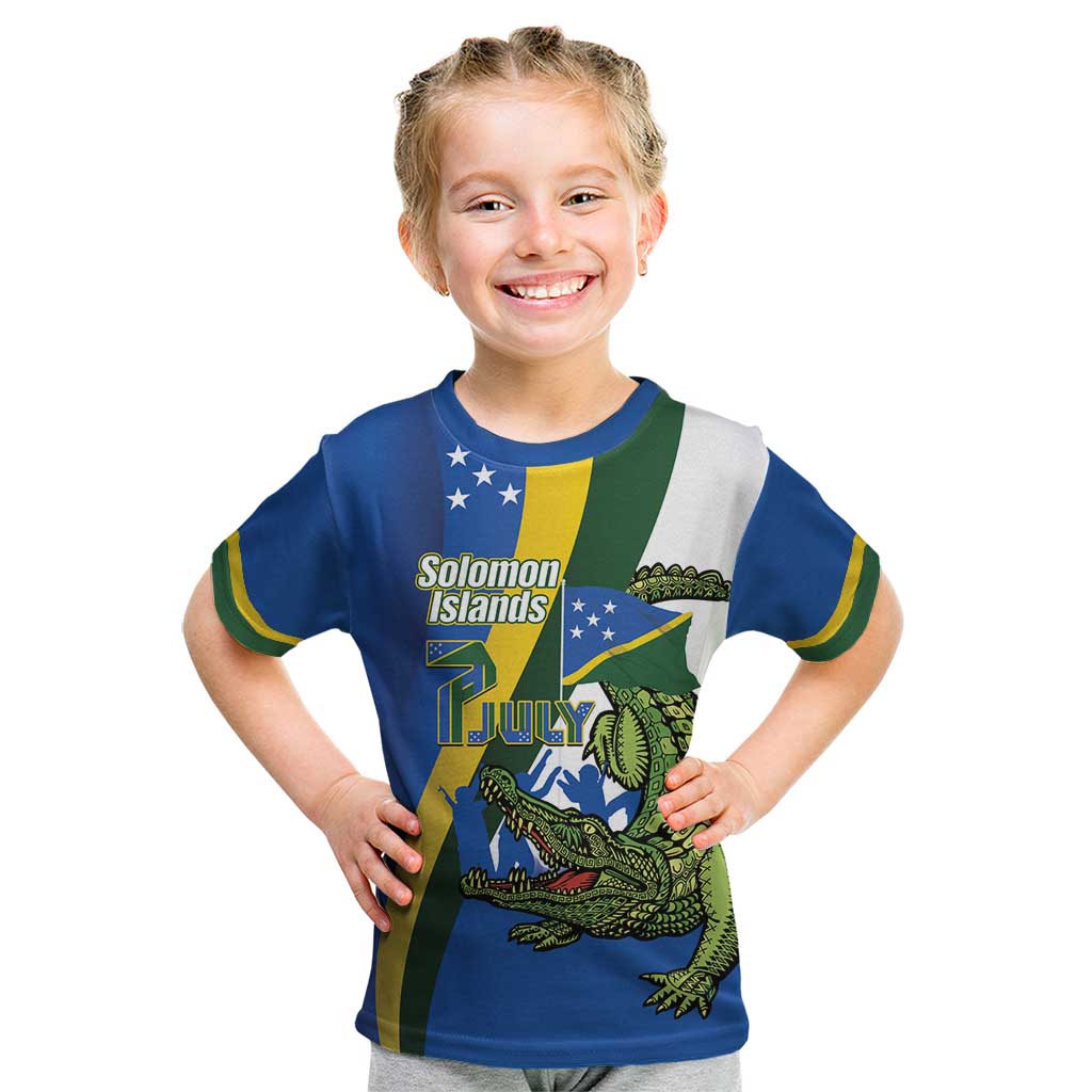 Solomon Islands Independence Day Kid T Shirt Happy 7 July Crocodile Flag Style