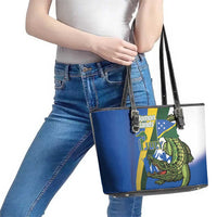 Solomon Islands Independence Day Leather Tote Bag Happy 7 July Crocodile Flag Style