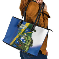 Solomon Islands Independence Day Leather Tote Bag Happy 7 July Crocodile Flag Style