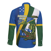 Solomon Islands Independence Day Long Sleeve Button Shirt Happy 7 July Crocodile Flag Style