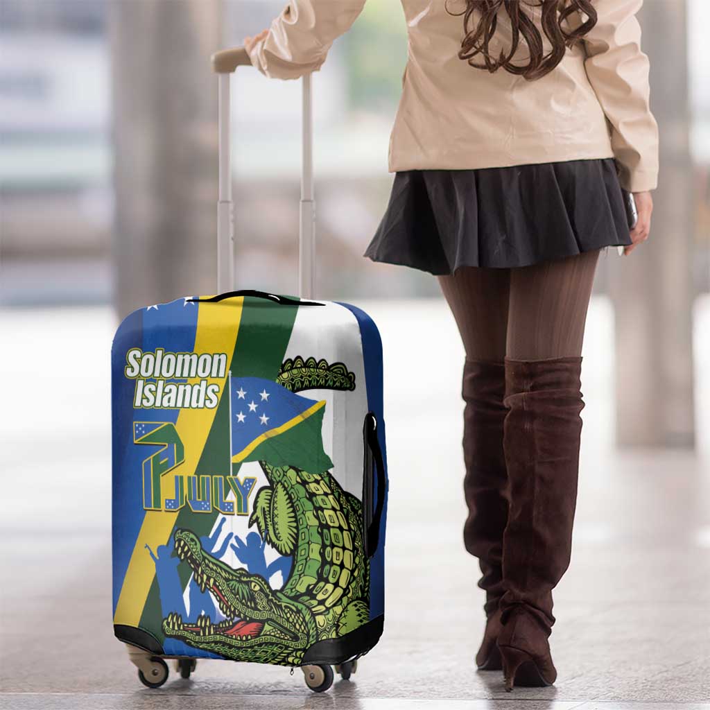 Solomon Islands Independence Day Luggage Cover Happy 7 July Crocodile Flag Style