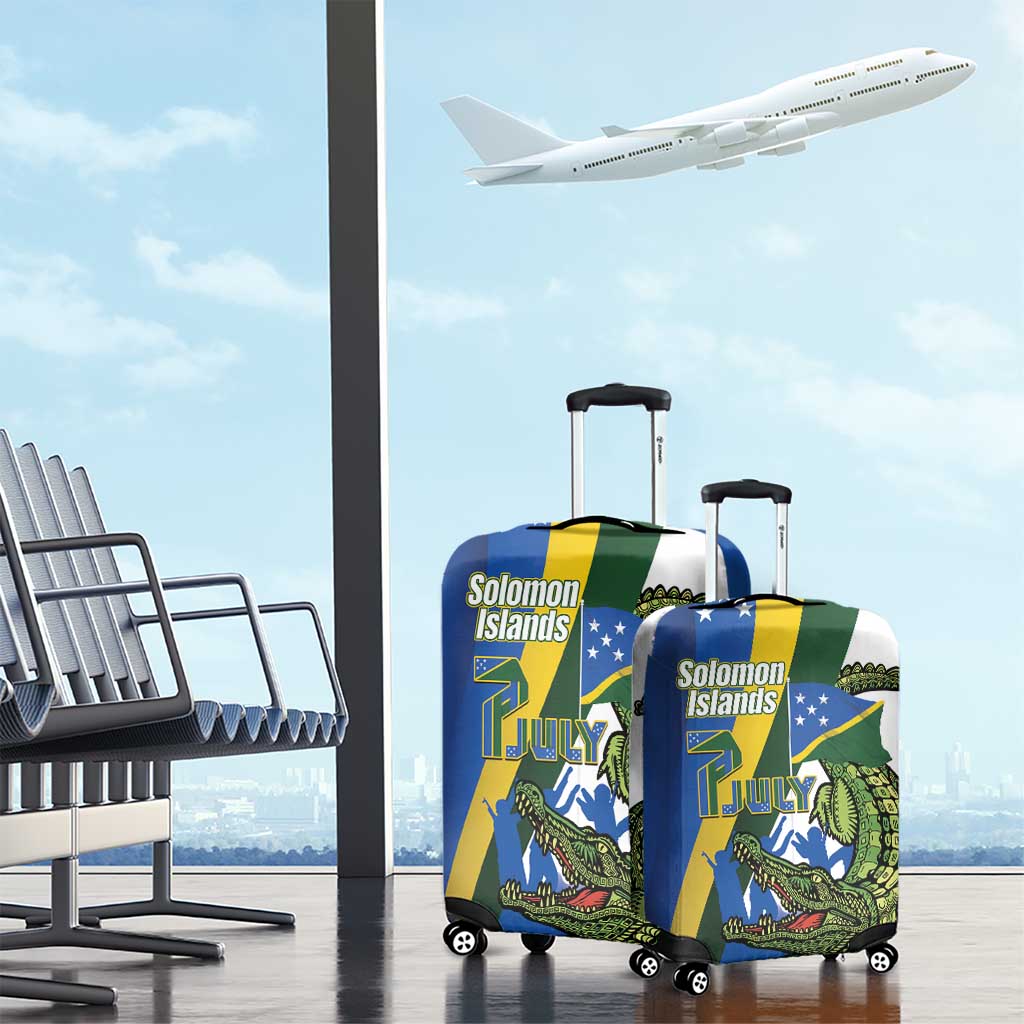 Solomon Islands Independence Day Luggage Cover Happy 7 July Crocodile Flag Style