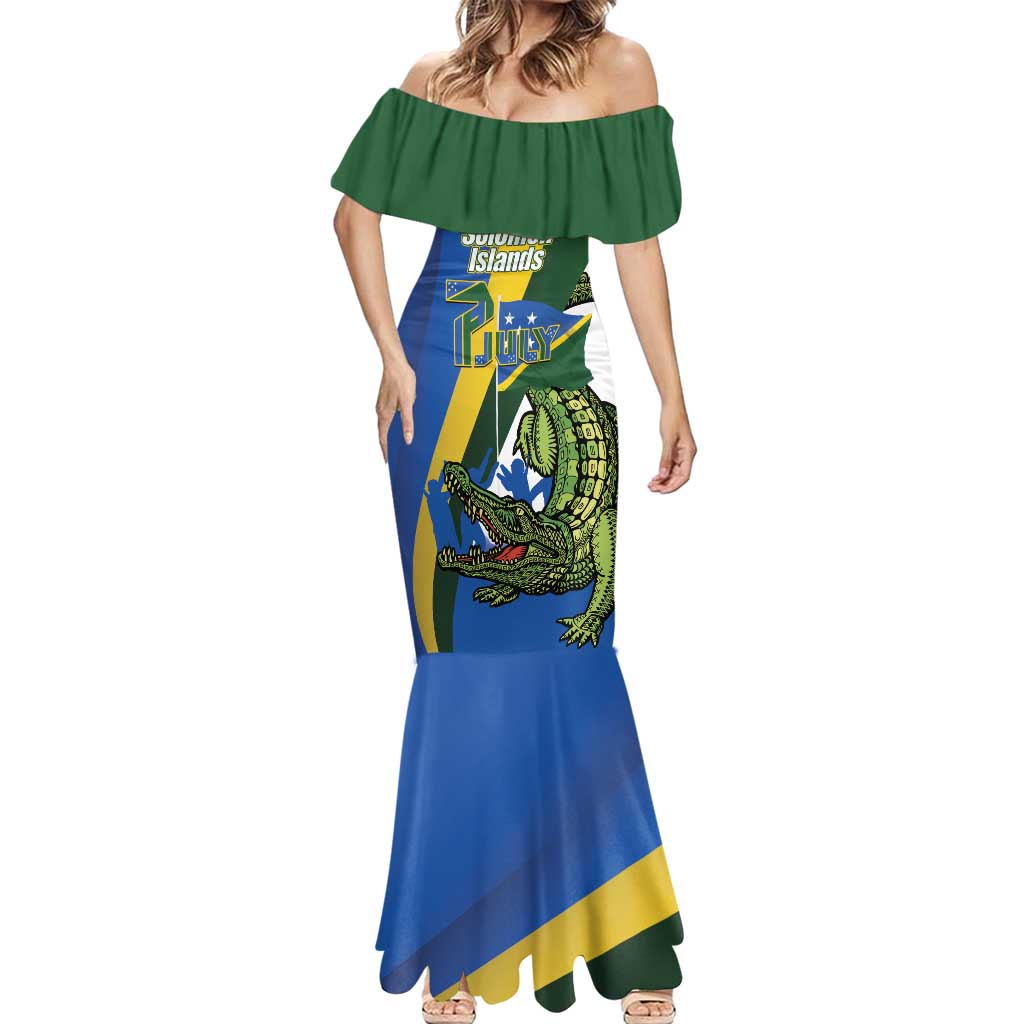 Solomon Islands Independence Day Mermaid Dress Happy 7 July Crocodile Flag Style