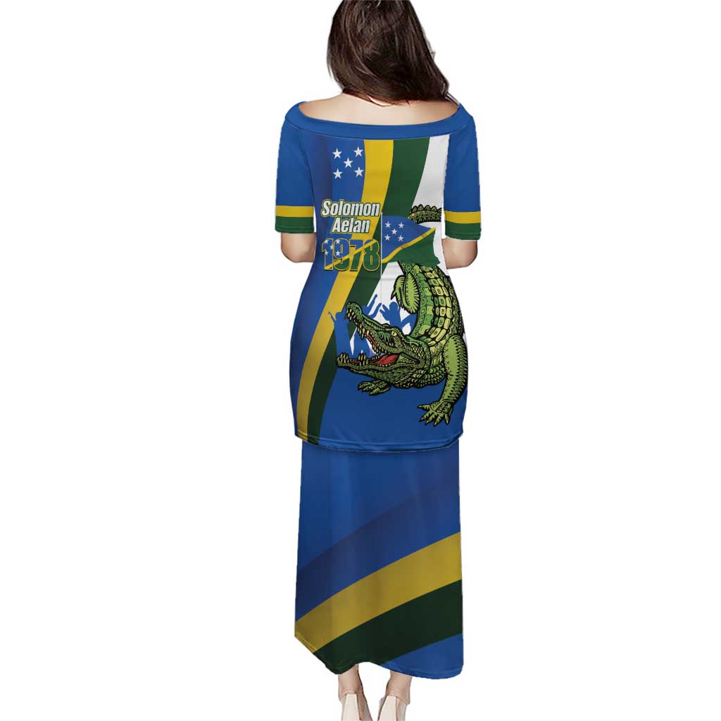 Solomon Islands Independence Day Puletasi Happy 7 July Crocodile Flag Style