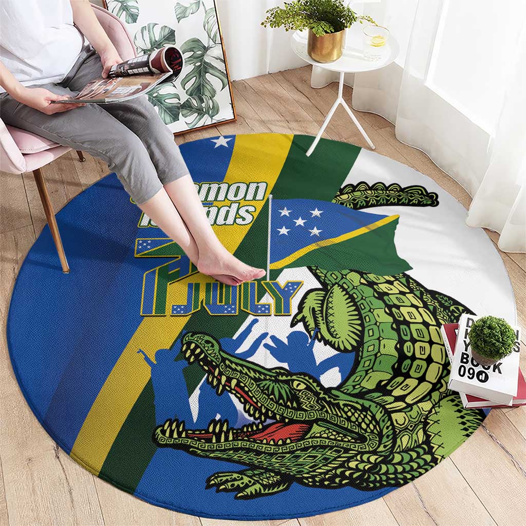 Solomon Islands Independence Day Round Carpet Happy 7 July Crocodile Flag Style