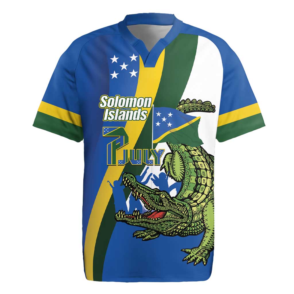 Solomon Islands Independence Day Rugby Jersey Happy 7 July Crocodile Flag Style