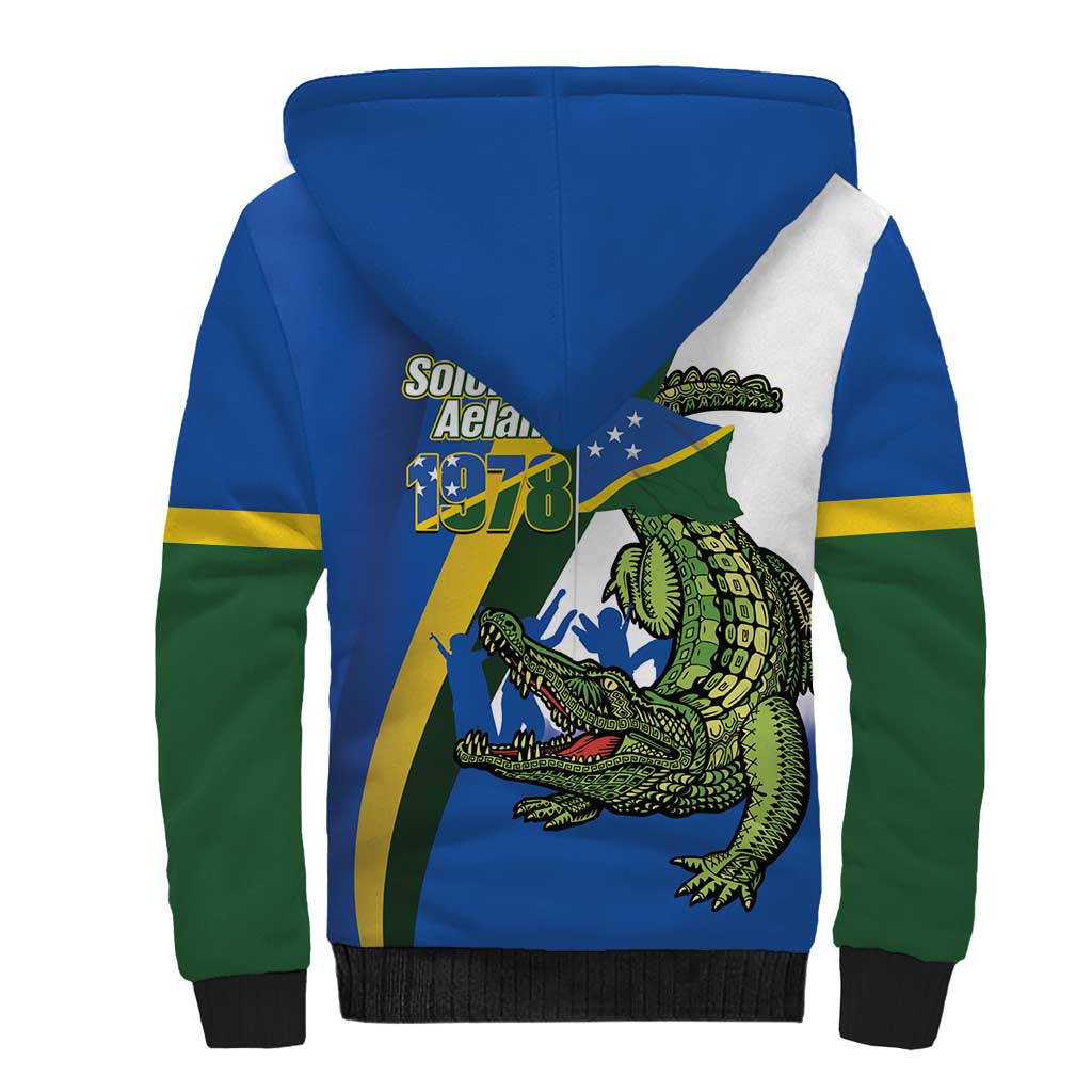 Solomon Islands Independence Day Sherpa Hoodie Happy 7 July Crocodile Flag Style