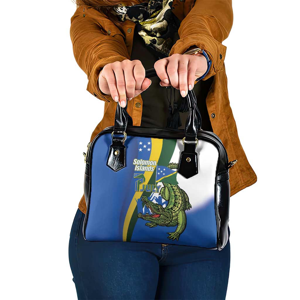 Solomon Islands Independence Day Shoulder Handbag Happy 7 July Crocodile Flag Style