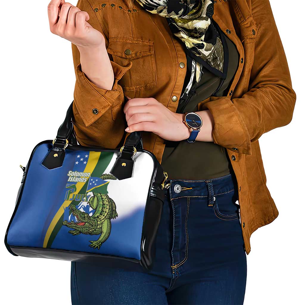 Solomon Islands Independence Day Shoulder Handbag Happy 7 July Crocodile Flag Style